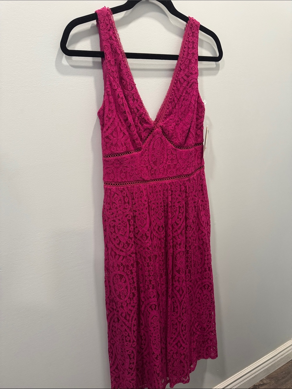 DB Studio Sleeveless Fuchsia Lace V-Neck Dress